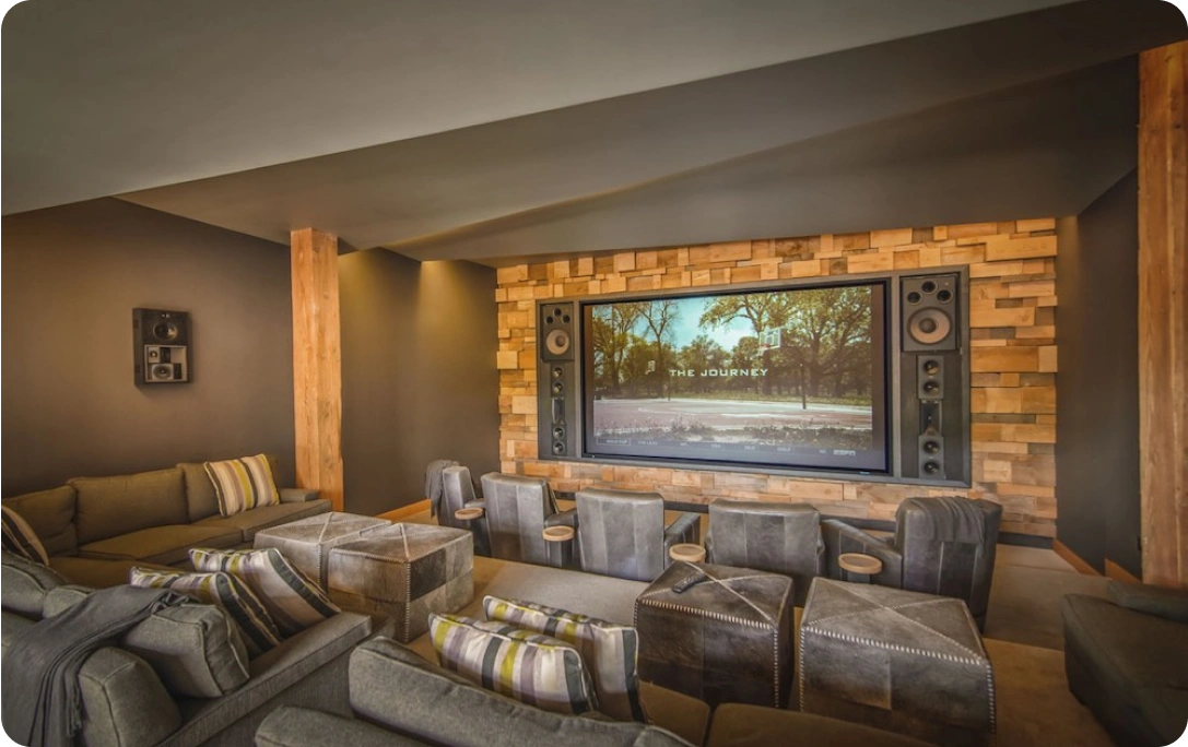 a room with a large screen